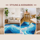 Ultra Soft Area Rug, Non Slip, Stain Resistant, Washable Area Rugs for Living Room, Bedroom, Serene Coastal Bubble Pattern(Blue)