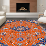 Ultra Soft Area Rug, Non Slip, Stain Resistant, Washable Area Rugs for Living Room, Bedroom, Eclectic Floral Pattern Fusion(Orange)
