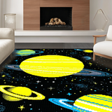 Ultra Soft Area Rug, Non Slip, Stain Resistant, Washable Area Rugs for Living Room, Bedroom, Whimsical Galactic Exploration Theme(Yellow)