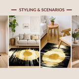Ultra Soft Area Rug, Non Slip, Stain Resistant, Washable Area Rugs for Living Room, Bedroom, Chic Soft Curved Sun Patterns(Gold)
