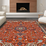 Ultra Soft Area Rug, Non Slip, Stain Resistant, Washable Area Rugs for Living Room, Bedroom, Vintage Ethnic Burnt Orange Motif(Red)