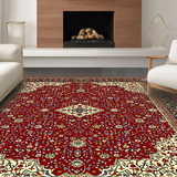 Ultra Soft Area Rug, Non Slip, Stain Resistant, Washable Area Rugs for Living Room, Bedroom, Luxe Red and Black Border Pattern(Red)