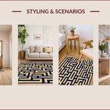 Ultra Soft Area Rug, Non Slip, Stain Resistant, Washable Area Rugs for Living Room, Bedroom, Greek Key Dark Blue Living Room Non-Slip Rug(Gold)