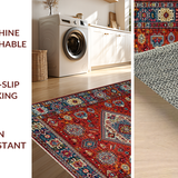 Ultra Soft Area Rug, Non Slip, Stain Resistant, Washable Area Rugs for Living Room, Bedroom, Vibrant Ethnic Braided Texture(Red)