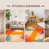 Ultra Soft Area Rug, Non Slip, Stain Resistant, Washable Area Rugs for Living Room, Bedroom, Modern Colorful Textured Waves(Orange)