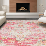 Ultra Soft Area Rug, Non Slip, Stain Resistant, Washable Area Rugs for Living Room, Bedroom, Cozy Earthy Floral Fusion(Pink)