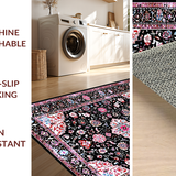 Ultra Soft Area Rug, Non Slip, Stain Resistant, Washable Area Rugs for Living Room, Bedroom, Rustic Tiled Floral Arrangement(Black)