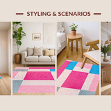 Ultra Soft Area Rug, Non Slip, Stain Resistant, Washable Area Rugs for Living Room, Bedroom, Joyful Colorful Educational Elements(Pink)