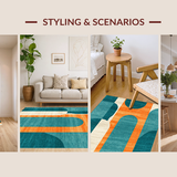 Ultra Soft Area Rug, Non Slip, Stain Resistant, Washable Area Rugs for Living Room, Bedroom, Sophisticated Linear Aesthetics(Orange)