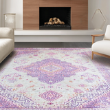 Ultra Soft Area Rug, Non Slip, Stain Resistant, Washable Area Rugs for Living Room, Bedroom, Vibrant Textured Ogee Pattern(Purple)