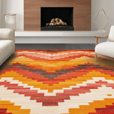 Ultra Soft Area Rug, Non Slip, Stain Resistant, Washable Area Rugs for Living Room, Bedroom, Vibrant Textured Folk Motif(Orange)