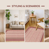 Ultra Soft Area Rug, Non Slip, Stain Resistant, Washable Area Rugs for Living Room, Bedroom, Serene Earthy Tones with Curves(Red)