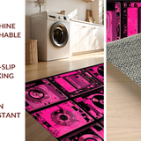 Ultra Soft Area Rug, Non Slip, Stain Resistant, Washable Area Rugs for Living Room, Bedroom, Playful 80s Audio Design(Pink)