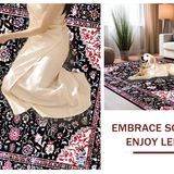 Ultra Soft Area Rug, Non Slip, Stain Resistant, Washable Area Rugs for Living Room, Bedroom, Rustic Tiled Floral Arrangement(Black)
