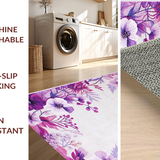 Ultra Soft Area Rug, Non Slip, Stain Resistant, Washable Area Rugs for Living Room, Bedroom, Contemporary Floral Print Delight(Purple)