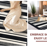Ultra Soft Area Rug, Non Slip, Stain Resistant, Washable Area Rugs for Living Room, Bedroom, Ebony Ivory Stripe Woven Floor Rug, Chic Farmhouse Porch Decor(Black)
