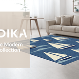 Ultra Soft Area Rug, Non Slip, Stain Resistant, Washable Area Rugs for Living Room, Bedroom, Charming Seaside Sailboat Motif(Blue)