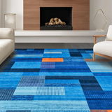 Ultra Soft Area Rug, Non Slip, Stain Resistant, Washable Area Rugs for Living Room, Bedroom, Rustic Textured Symmetrical Design(Blue)