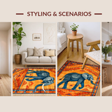 Ultra Soft Area Rug, Non Slip, Stain Resistant, Washable Area Rugs for Living Room, Bedroom, Colorful Floral Elephant Illustration(Orange)