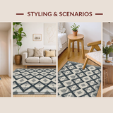 Ultra Soft Area Rug, Non Slip, Stain Resistant, Washable Area Rugs for Living Room, Bedroom, Rustic Textured Diamond Layout Design(Gray)