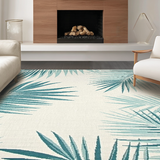 Ultra Soft Area Rug, Non Slip, Stain Resistant, Washable Area Rugs for Living Room, Bedroom, Coastal Blues with Leaf Motifs(Beige)