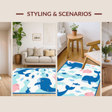 Ultra Soft Area Rug, Non Slip, Stain Resistant, Washable Area Rugs for Living Room, Bedroom, Adorable Sea Animal Decor Theme(Blue)