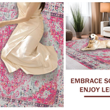 Ultra Soft Area Rug, Non Slip, Stain Resistant, Washable Area Rugs for Living Room, Bedroom, Rustic Subtle Floral Aesthetic(Pink)