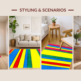 Ultra Soft Area Rug, Non Slip, Stain Resistant, Washable Area Rugs for Living Room, Bedroom, Eclectic Striped Rainbow Vibe(Red)