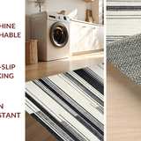 Ultra Soft Area Rug, Non Slip, Stain Resistant, Washable Area Rugs for Living Room, Bedroom, Graphic Modern Striped Rug With Alternating Thick And Thin Black White Lines(Black)