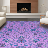 Ultra Soft Area Rug, Non Slip, Stain Resistant, Washable Area Rugs for Living Room, Bedroom, Rustic Blue Toned Botanical Motif(Purple)