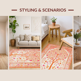 Ultra Soft Area Rug, Non Slip, Stain Resistant, Washable Area Rugs for Living Room, Bedroom, Vibrant Floral Tree Motif(White)