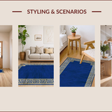 Ultra Soft Area Rug, Non Slip, Stain Resistant, Washable Area Rugs for Living Room, Bedroom, Striking Gold Geometric Elements(Blue)