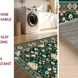Ultra Soft Area Rug, Non Slip, Stain Resistant, Washable Area Rugs for Living Room, Bedroom, Chic Dark Floral Medallion(Green)