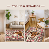 Ultra Soft Area Rug, Non Slip, Stain Resistant, Washable Area Rugs for Living Room, Bedroom, Rustic Floral Highland Cow Design(Brown)
