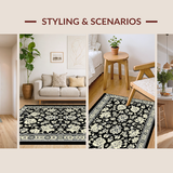 Ultra Soft Area Rug, Non Slip, Stain Resistant, Washable Area Rugs for Living Room, Bedroom, Eclectic Abstract Floral Motif(Black)