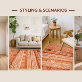 Ultra Soft Area Rug, Non Slip, Stain Resistant, Washable Area Rugs for Living Room, Bedroom, Trendy Ogee Pattern in Rust Hues(Orange)