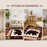 Ultra Soft Area Rug, Non Slip, Stain Resistant, Washable Area Rugs for Living Room, Bedroom, Rustic Wildlife Nature Motif(Red)