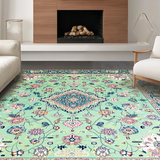 Ultra Soft Area Rug, Non Slip, Stain Resistant, Washable Area Rugs for Living Room, Bedroom, Eclectic Botanical Tiled Design(Ivory)