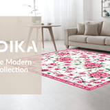 Ultra Soft Area Rug, Non Slip, Stain Resistant, Washable Area Rugs for Living Room, Bedroom, Delicate Green Leaf Arrangement(White)