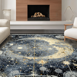 Ultra Soft Area Rug, Non Slip, Stain Resistant, Washable Area Rugs for Living Room, Bedroom, Celestial Phases Rug with Sunburst and Astral Clockwork Motifs(Black)