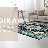 Ultra Soft Area Rug, Non Slip, Stain Resistant, Washable Area Rugs for Living Room, Bedroom, Vibrant Rustic Center Medallion(Blue)