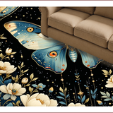 Ultra Soft Area Rug, Non Slip, Stain Resistant, Washable Area Rugs for Living Room, Bedroom, Retro Black Luna Moth Design(Blue)