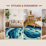 Ultra Soft Area Rug, Non Slip, Stain Resistant, Washable Area Rugs for Living Room, Bedroom, Underwater Whale and Dolphin School with 3D Ocean Depths and Sea Creatures(Blue)