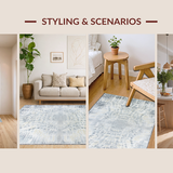 Ultra Soft Area Rug, Non Slip, Stain Resistant, Washable Area Rugs for Living Room, Bedroom, Serene Light Grey Organic Forms(Gray)