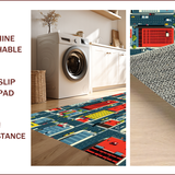 Ultra Soft Area Rug, Non Slip, Stain Resistant, Washable Area Rugs for Living Room, Bedroom, Vibrant Cityscape Educational Design(Red)