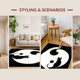 Ultra Soft Area Rug, Non Slip, Stain Resistant, Washable Area Rugs for Living Room, Bedroom, Trendy Modern Cat Circular Pattern(Black)