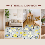 Ultra Soft Area Rug, Non Slip, Stain Resistant, Washable Area Rugs for Living Room, Bedroom, Cozy Textured Floral Arrangement(Gray)