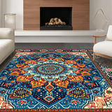 Ultra Soft Area Rug, Non Slip, Stain Resistant, Washable Area Rugs for Living Room, Bedroom, Brightly Colored Ethnic Print Theme(Blue)
