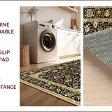 Ultra Soft Area Rug, Non Slip, Stain Resistant, Washable Area Rugs for Living Room, Bedroom, Chic Vintage Blossom Arrangement(Black)