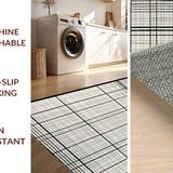 Ultra Soft Area Rug, Non Slip, Stain Resistant, Washable Area Rugs for Living Room, Bedroom, Contemporary Black and White Grid Stripe Rug with Minimalist Layered Motif(Beige)